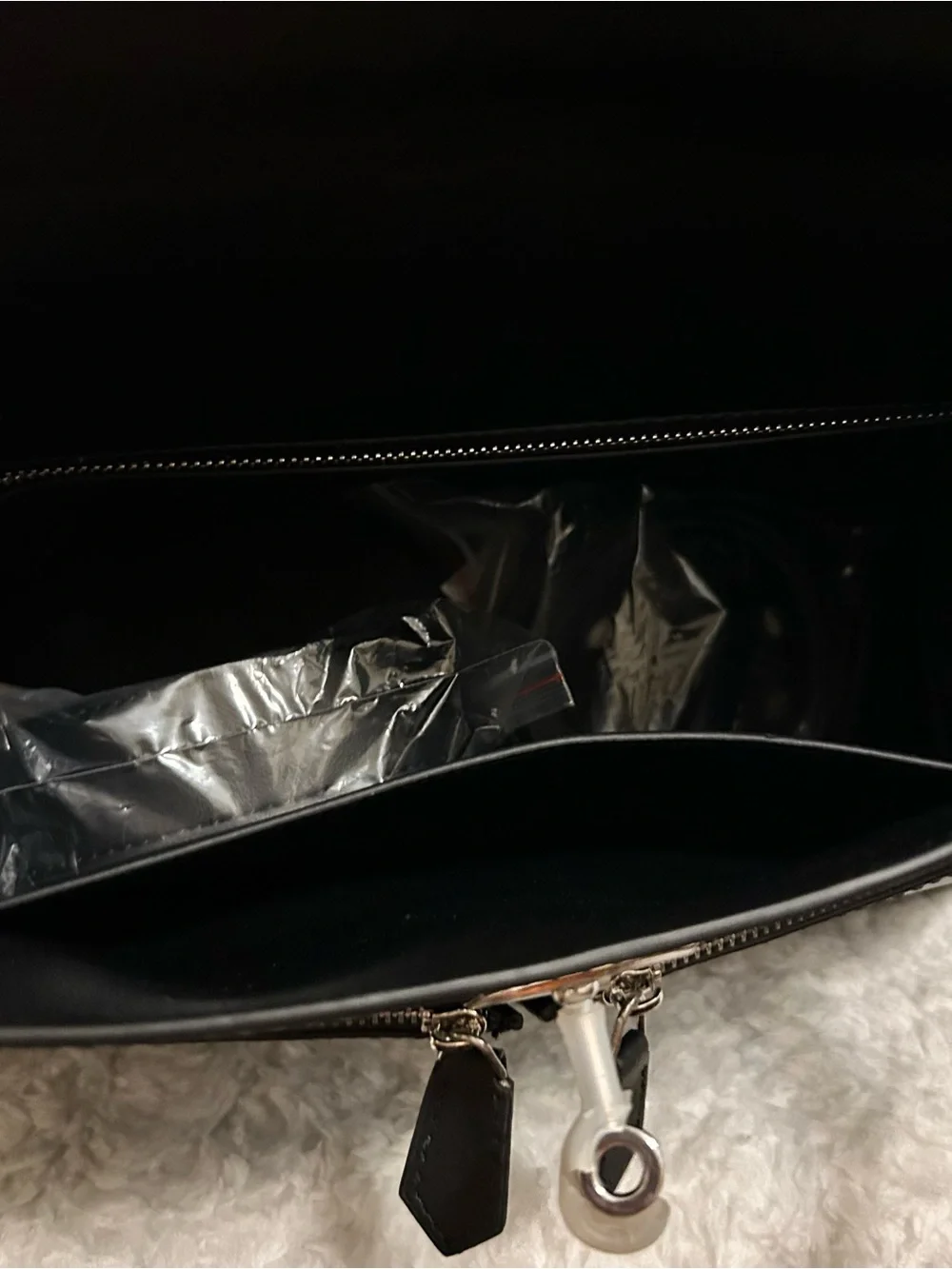28cm Black Top Handle Double Front Pocket Leather Satchel